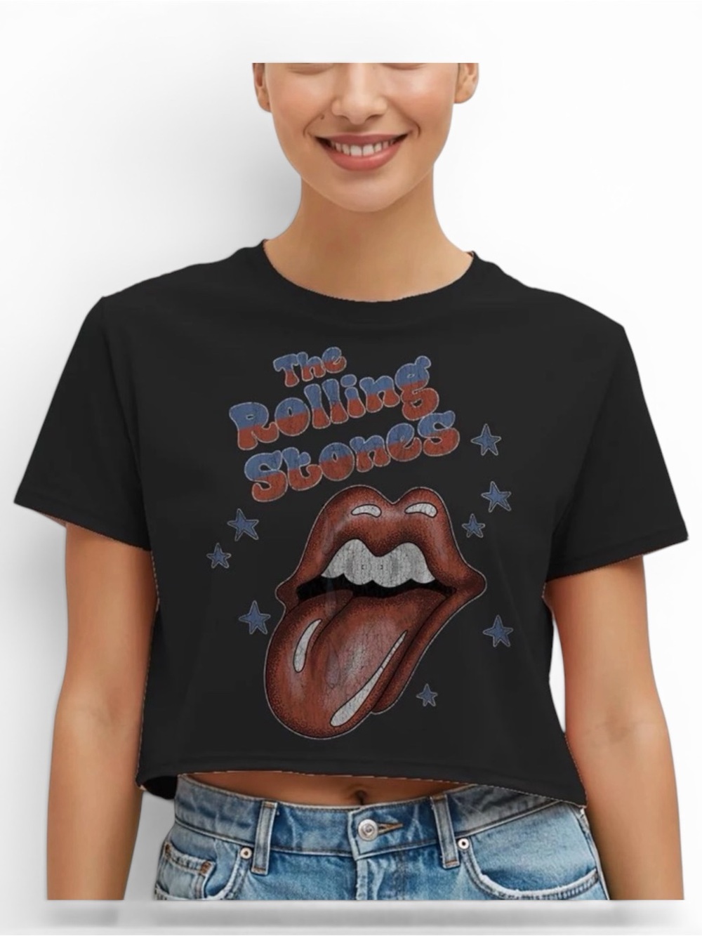 Rolling Stones Tongue Out Cropped Graphic Tee